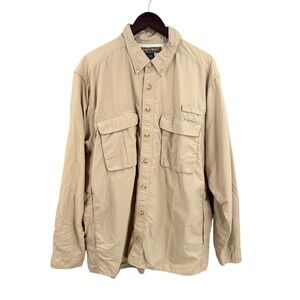 ExOfficio Adventure Fishing Shirt Mens XL Tan Long Sleeve Vented Cargo Pockets